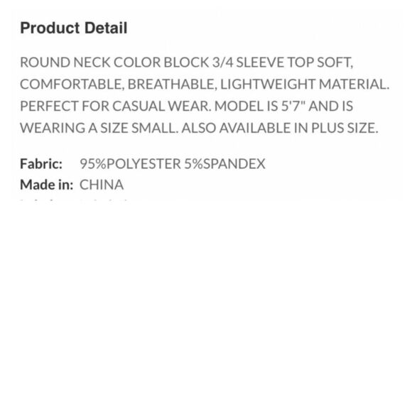 Color Block 3/4 Length Sleeve Scoop Neck Top | Pink / Peach / White - Picture 5 of 6